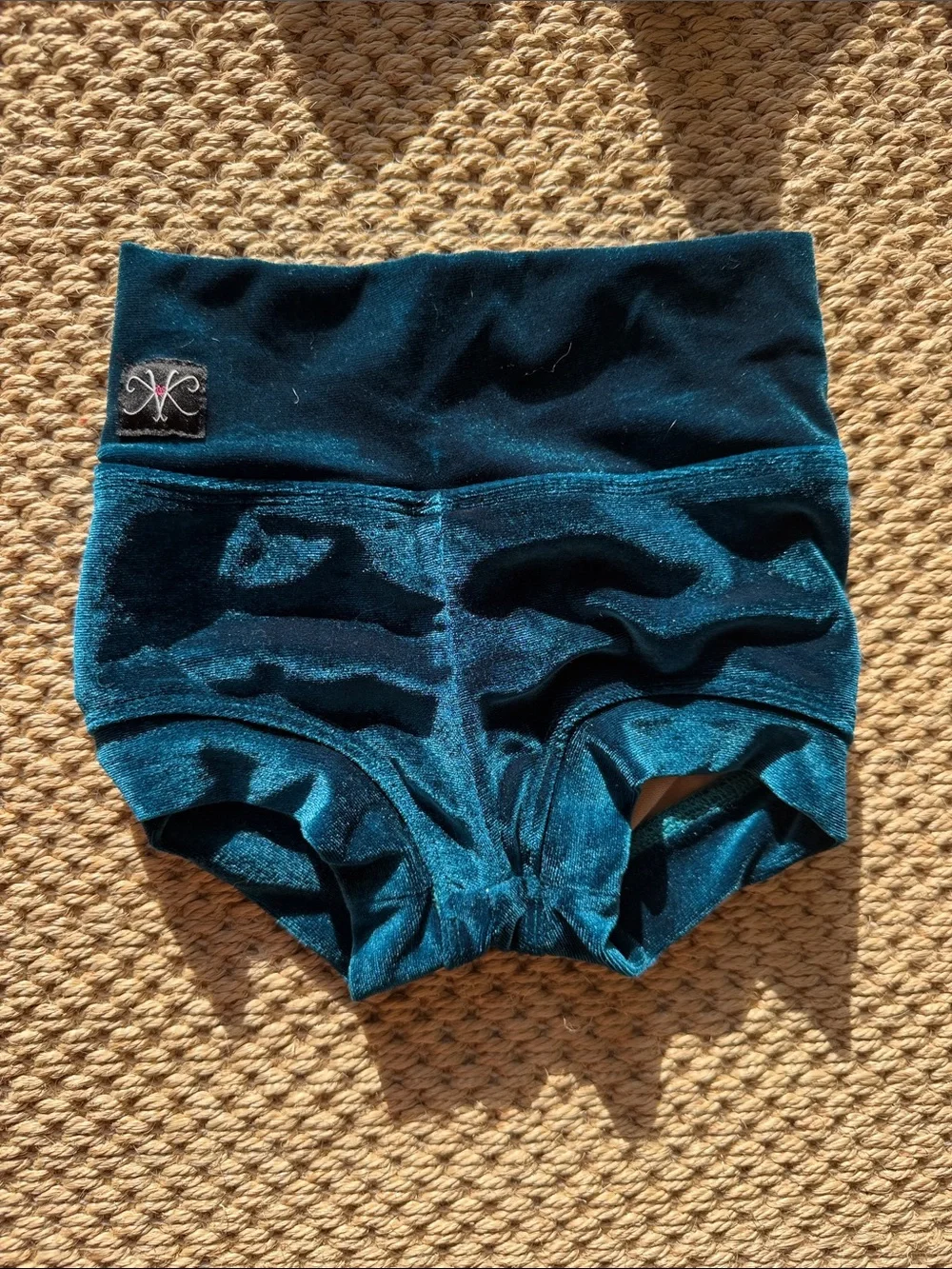 Kandi Kouture Girls Teal Velvet Ruffle Dance Leotard Costume size child small